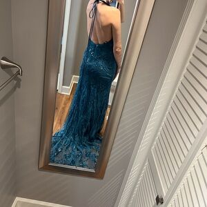 Elegant Teal Halter Gown